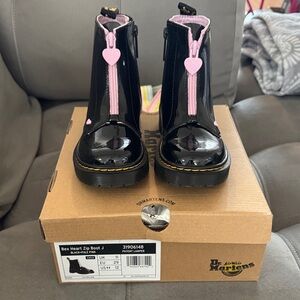 Dr. Martens Black Boots with Pink Heart Zippers
